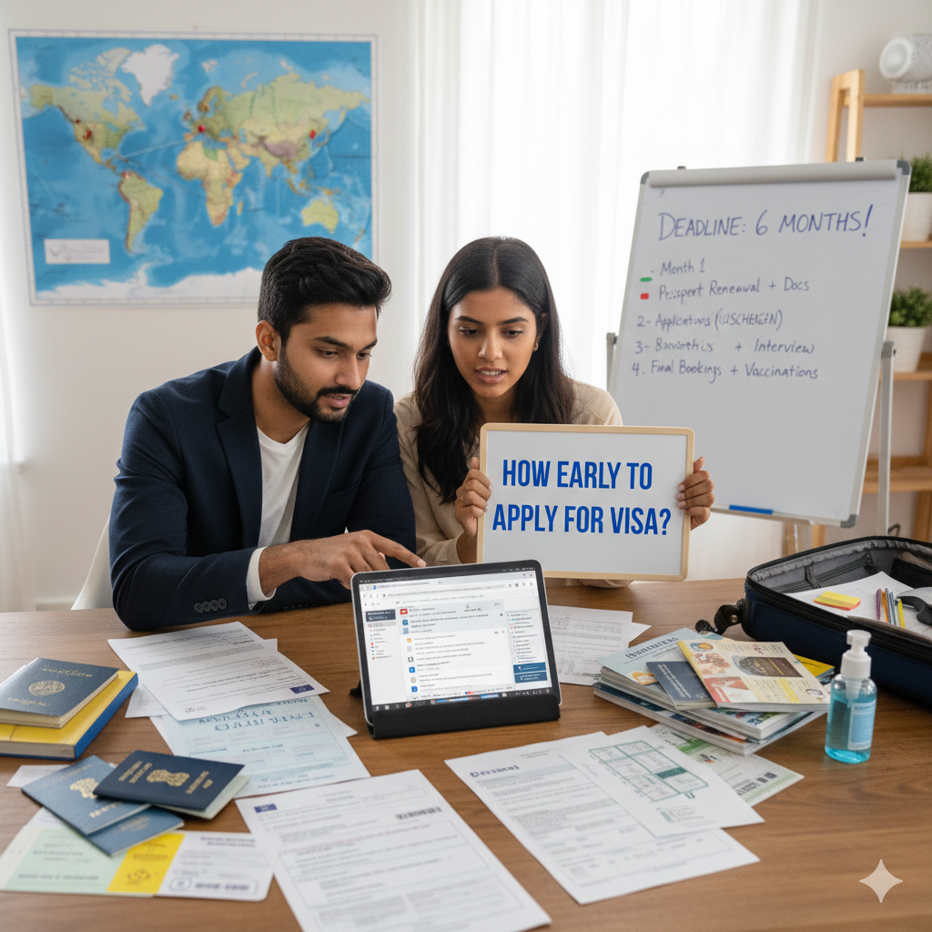 How Early to Apply for a Visa? The Ultimate 2026 Travel Guide Travelers researching how early to apply for visa with a passport, documents, and 6-month deadline checklist.